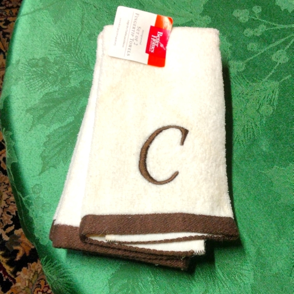 Set of 2 fingertip towels with C monogram. Brown and beige new with tags